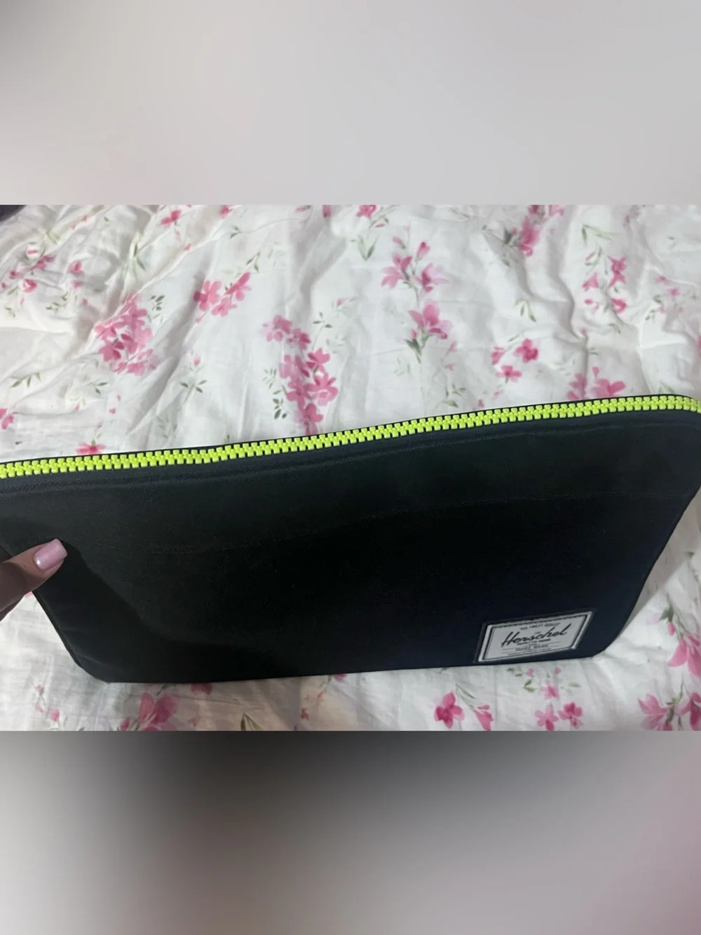 Herschel Black Laptop Sleeve with Neon Green Zip